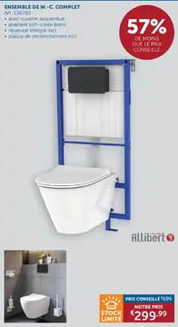 Offre: Set De Toilette Laura Complèt Blanc Avec Plaque De Commande Noir