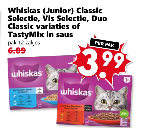 Aanbieding: Whiskas (junior) Classic Selectie, Vis Selectie, Duo Classic variaties of TastyMix in saus