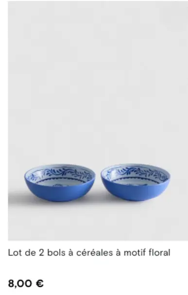 Offre: Lot de 2 bols à céréales à motif floral