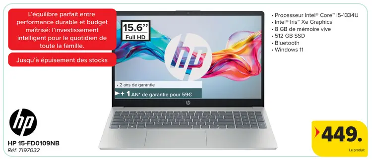 Offre: Ordinateur portable HP 15-FD0109NB