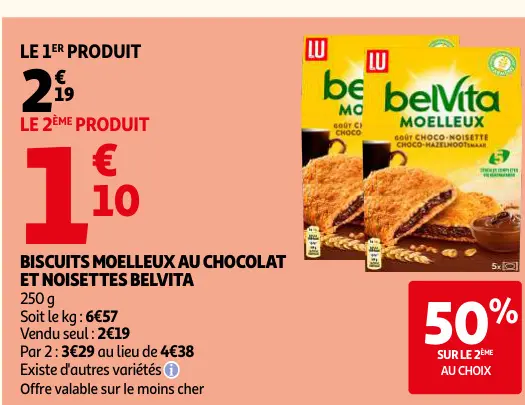 Offre: Biscuits moelleux au chocolat et noisettes