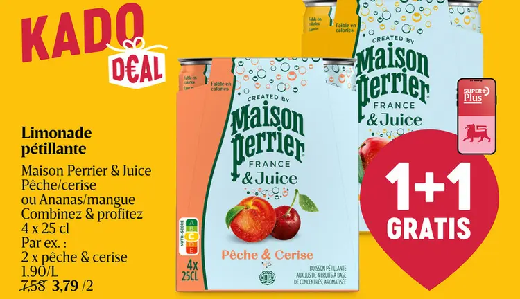 Offre: Limonade pétillante Maison Perrier & Juice Pêche/cerise