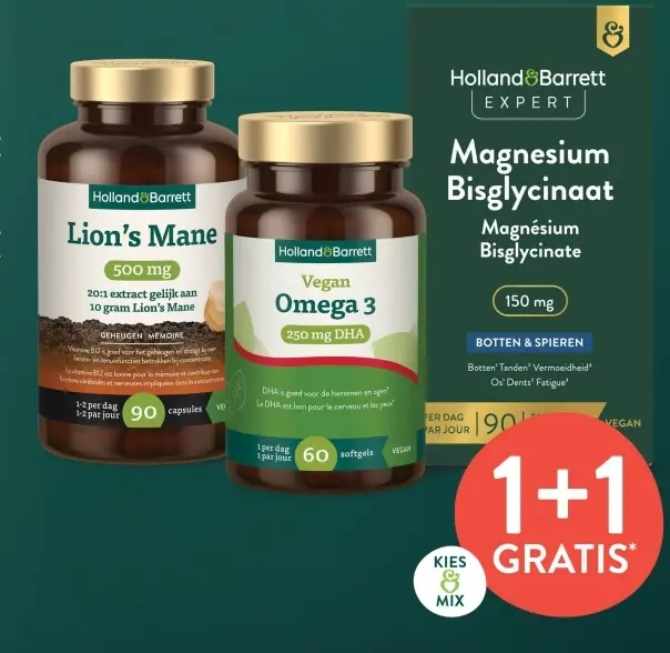 Aanbieding: Lion's Mane, Vegan Omega 3, Magnesium Bisglyc