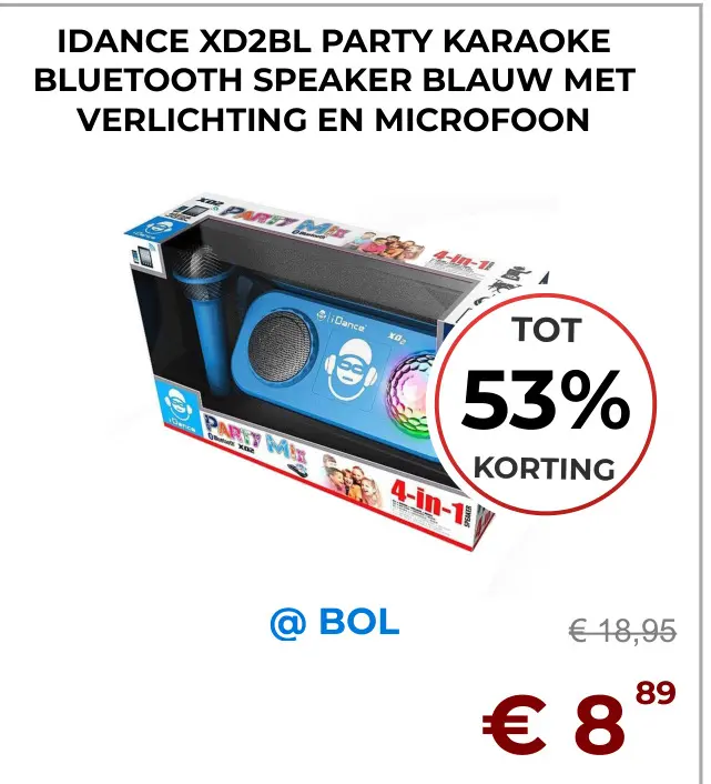 Aanbieding: IDANCE XD2BL PARTY KARAOKE BLUETOOTH SPEAKER BLAUW MET VERLICHTING EN MICROFOON