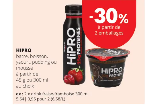 Offre: Barre, boisson, yaourt, pudding ou mousse