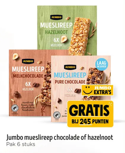 Aanbieding: Jumbo mueslireep chocolade of hazelnoot