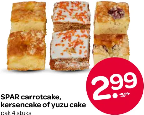 Aanbieding: Carrotcake, kersencake of yuzu cake