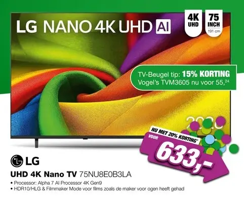 Aanbieding: LG 75NU8E0B3LA 	NANO 4K UHD TV (2026)