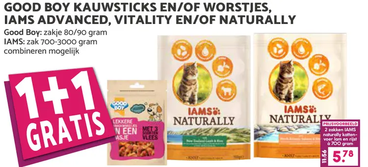 Aanbieding: Kauwsticks en/of Worstjes, IAMS Advanced, Vitality en/of naturally