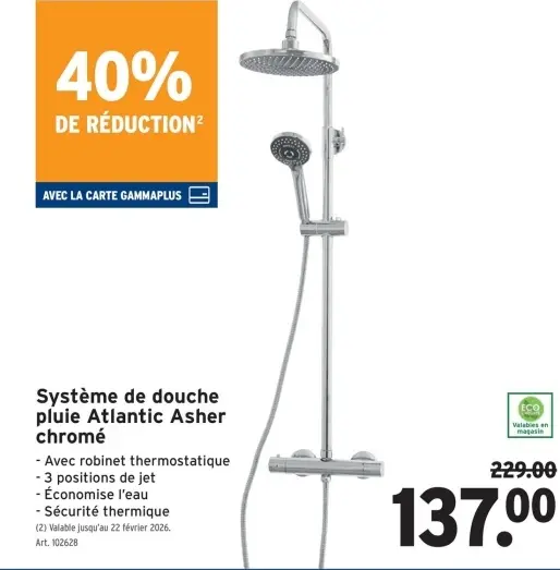 Offre: Système de douche pluie Atlantic Asher chromé