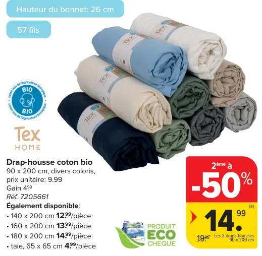 Offre: Drap-housse coton bio