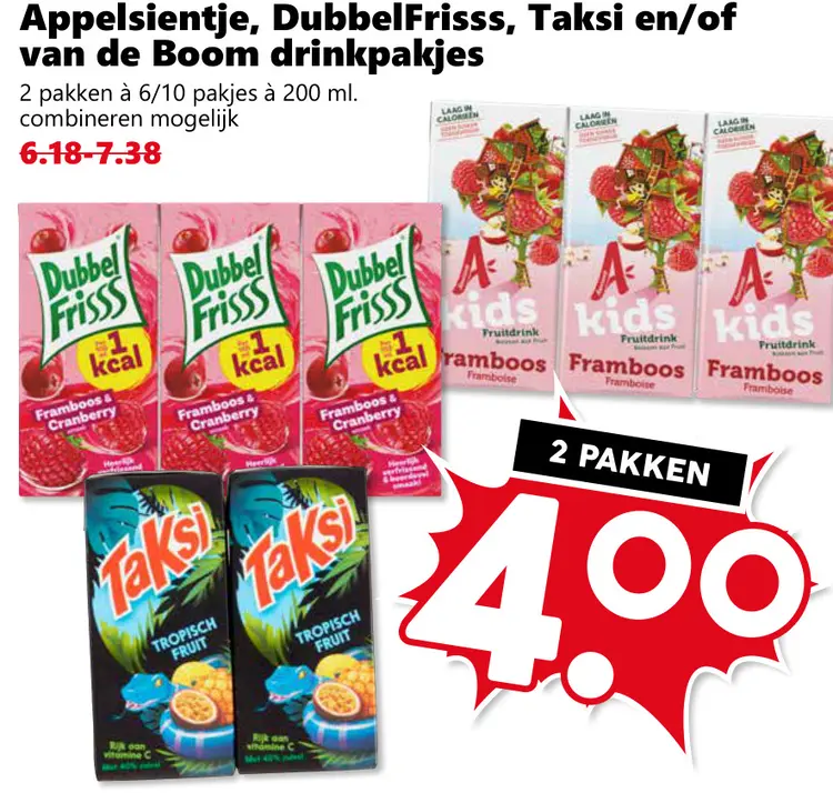 Aanbieding: Appelsientje, DubbelFrisss, Taksi en/of van de Boom sappen