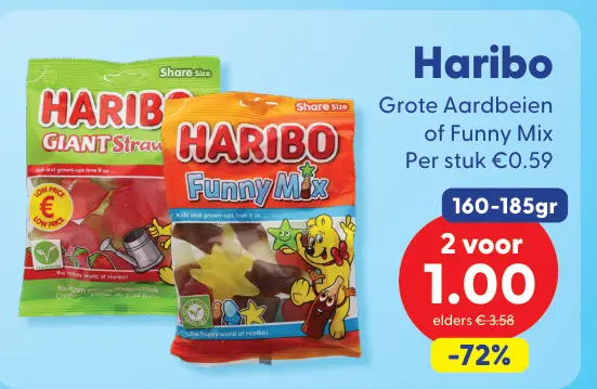 Aanbieding: Haribo Grote Aardbeien of Funny Mix