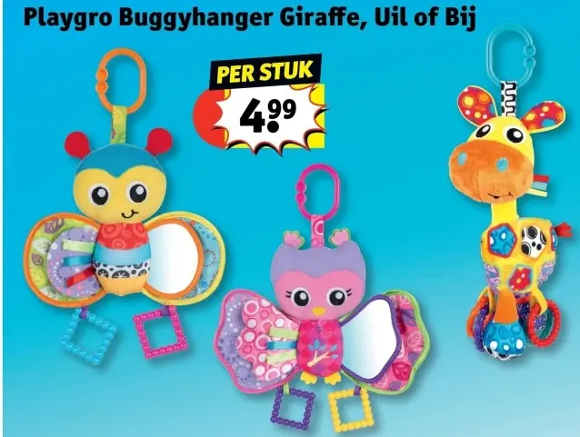 Aanbieding: Playgro Buggyhanger Giraffe, Uil of Bij