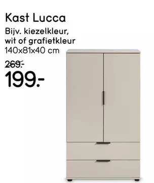 Aanbieding: Kast Lucca 2-deurs - kiezelkleur - 140x81x40 cm