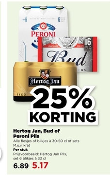 Aanbieding: Hertog Jan, Bud of Peroni Pils