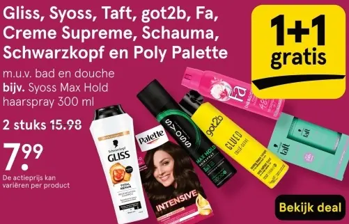 Aanbieding: Gliss, Syoss, Taft, got2b, Fa, Creme Supreme, Schauma, Schwarzkopf en Poly Palette