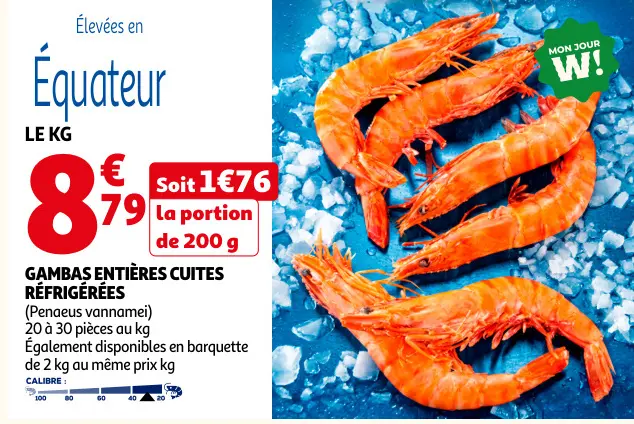 Offre: Gambas entières cuites réfrigérées