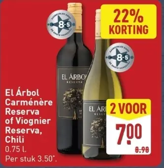 Aanbieding: El Árbol Carménère Reserva of Viognier Reserva, Chili