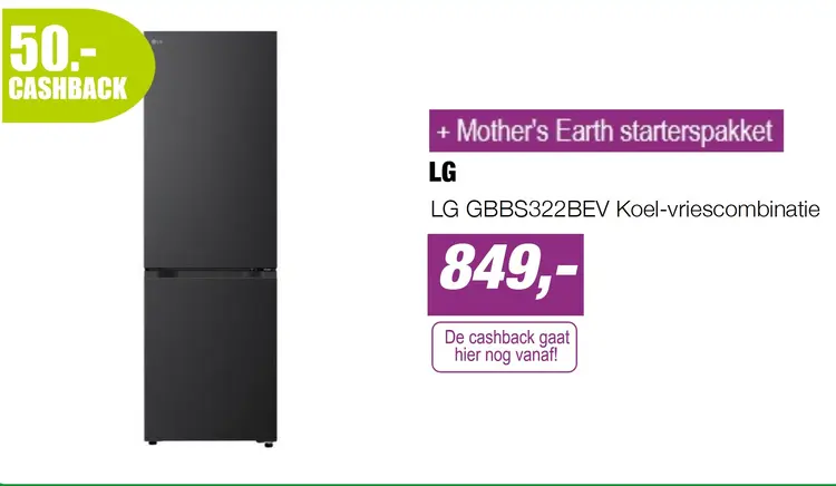 Aanbieding: LG GBBS322BEV Koel-vriescombinatie