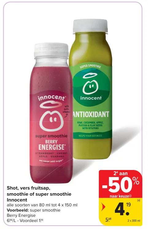 Promotie: Shot, vers fruitsap, smoothie of super smoothie