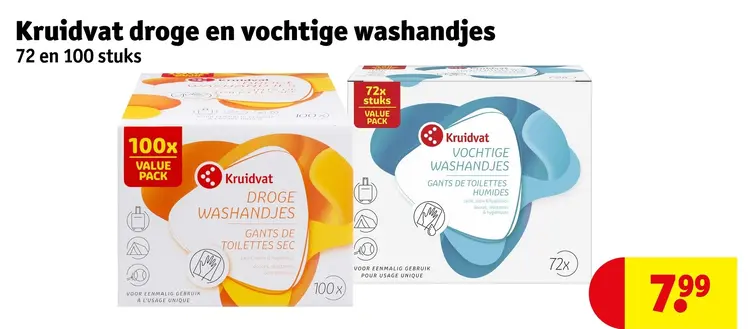 Aanbieding: Kruidvat droge en vochtige washandjes