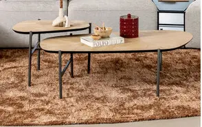 Offre: Hendrik, Ensemble De 2 Tables Basse 63 X 120 / 62 X 44 Cm - Fishbone - Natural
