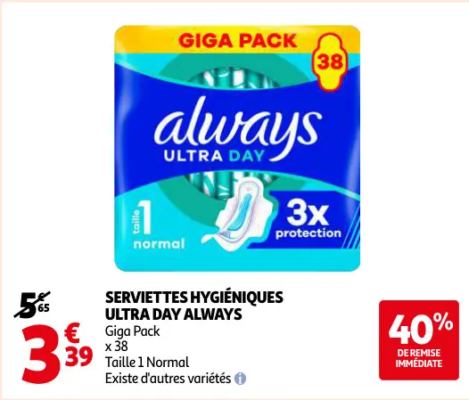 Offre: Serviettes hygiéniques ultra day