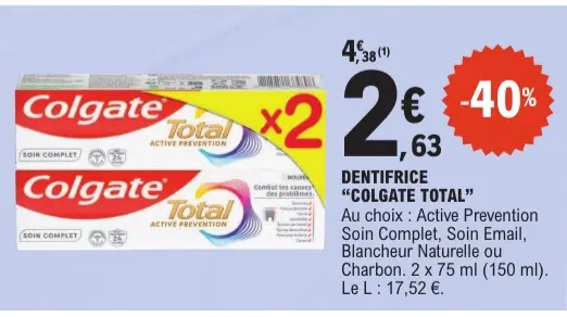 Aanbieding: Dentifrice "Colgate total"