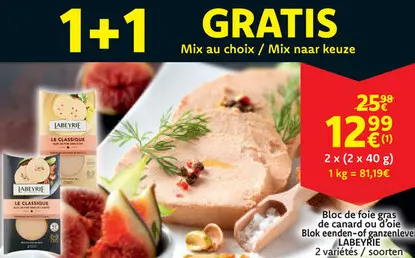 Offre: Bloc de foie gras de canard ou d'oie / Blok eenden- of ganzenlever