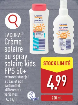Offre: Crème solaire ou spray solaire kids FPS 50+