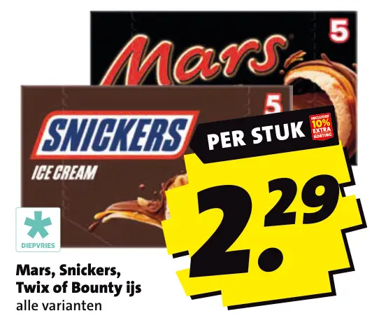 Aanbieding: Mars, Snickers, Twix of Bounty ijs
