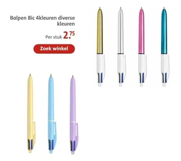 Aanbieding: Balpen Bic 4kleuren diverse kleuren