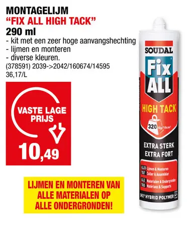 Promotie: Montagelijm "fix all high tack"