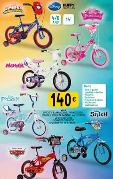 Offre: Vélo SPIDEY & AMAZING, PRINCESSE, CARS, FROZEN, MINNIE, STITCH