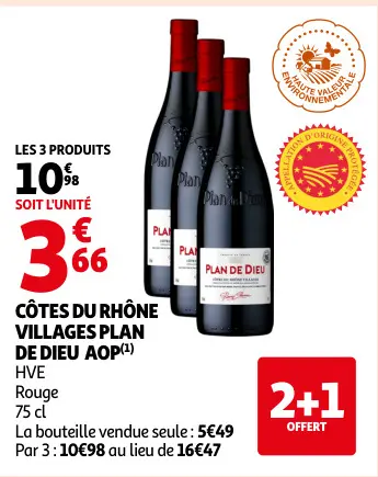 Offre: Côtes du Rhône Villages Plan de Dieu AOP HVE Rouge