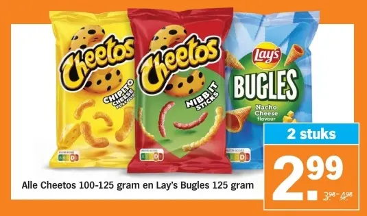 Aanbieding: Alle Cheetos 100-125 gram en Lay's Bugles 125 gram