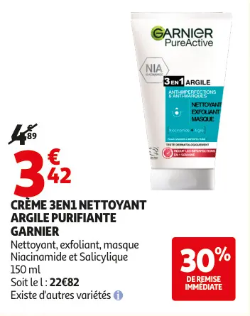 Promotie: Crème 3en1 nettoyant argile purifiante