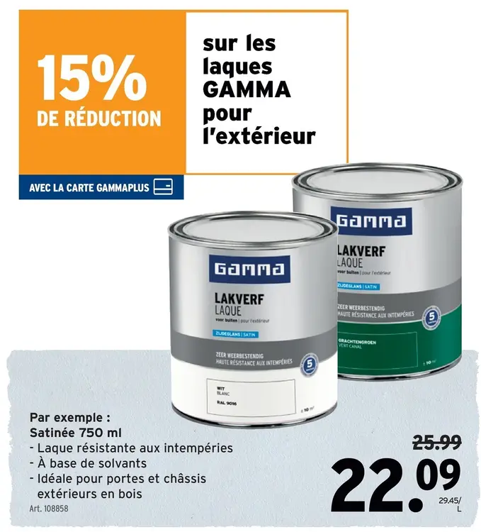 Offre: Laques GAMMA pour l'extérieur