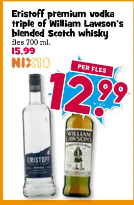 Aanbieding: Eristoff premium vodka triple of William Lawson's blended Scotch whisky