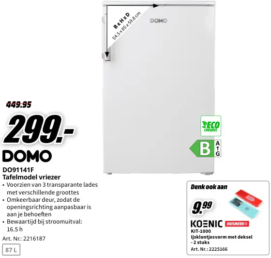 Promotie: DOMO DO91141F Tafelmodel vriezer