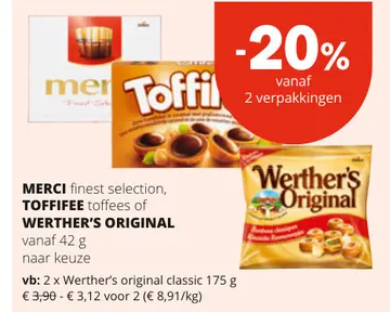Aanbieding: MERCI finest selection, TOFFIFEE toffees of WERTHER'S ORIGINAL