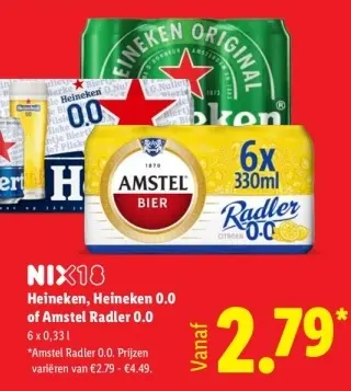 Aanbieding: Heineken, Heineken 0.0 of Amstel Radler 0.0