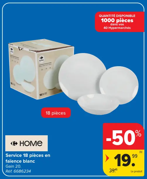 Offre: Service 18 pièces en faïence blanc