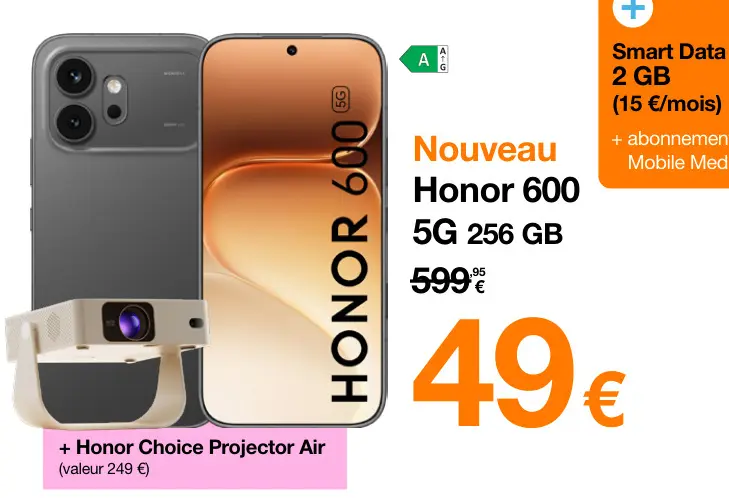 Offre: Honor 600 5G 256GB + Honor Choice Projector Air