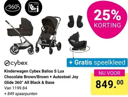 Aanbieding: Kinderwagen Balios S Lux Chocolate Brown/Brown + Autostoel Joy Glide 360° All Black & Base
