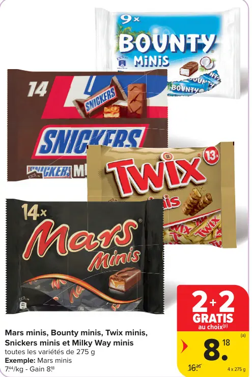 Offre: Mars minis, Bounty minis, Twix minis, Snicker