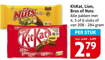 Aanbieding: KitKat, Lion, Bros of Nuts