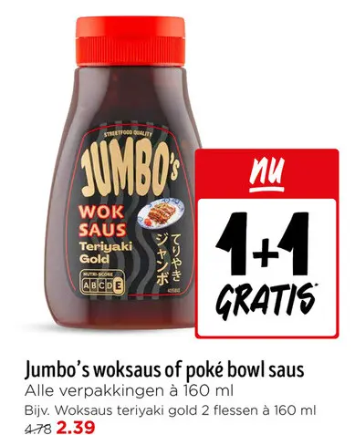 Aanbieding: Jumbo's woksaus of poké bowl saus