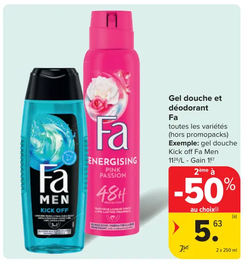 Offre: Gel douche et déodorant Fa